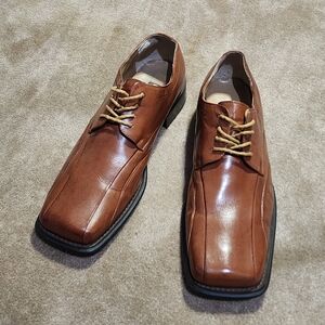 Dark Leather Tan Square Box Toe Oxford Dressy Shoes  Sz 12M